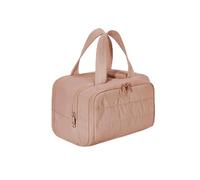 Hanging Travel Cosmetic Bag, Toiletry Bag, Large Capacity Wide-Open Travel Cosmetic Bag, 4-in-1 Waterproof Portable Puffy Makeup Bag with 4 Compartments and Handle (Pink)