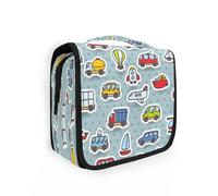 Hanging Travel Toiletry Bag Cute Airplane Tram for Women Men Girls, Cartoon Trolleybus Waterproof Makeup Cosmetic Wash Organizer Bag for Travel Essentials