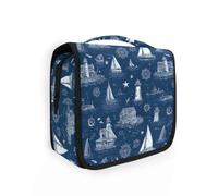 Hanging Travel Toiletry Bag Deep Blue Tower Ship Sea Waves Kit Makeup Case Cosmetics Organizer for Men Women