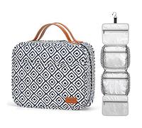 Hanging Travel Toiletry Bag, Large Capacity Wash Bag Waterproof Cosmetic Bag Makeup Organizer with 4 Compartments & 1 Sturdy Hook for Women/Men (Plaid)