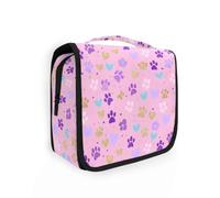 Hanging Travel Toiletry Bag Pink and Gold Puppy Footprints Kit Makeup Case Cosmetics Organizer for Men Women