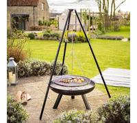 Hanging Tri-Grill - Weatherproof Metal Outdoor Garden Tripod with Hanging 65cm Chrome Plated Grill for BBQ Style Cooking - Measures H172 x W128 x D108cm, Firepit Not Included