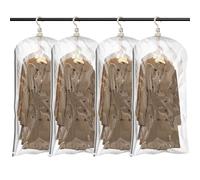 Hanging Vacuum Storage Bags, 4 Large Vacuum Pack Bags for Clothes Reusable Space Saver Bags Vacuum Compression Storage Bags for Winter Coats Wardrobe Coats, Suits & Dresses Garment 5-Ring Hangers