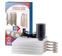 Hanging Vacuum Storage Bags, 4 Pack Hanging Storage Bags for Clothes With Electric Pump, Vacuum Sealed for Suits, Dress, Jackets (4 Long)