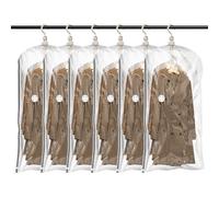 Hanging Vacuum Storage Bags, 6 Jumbo Vacuum Pack Bags for Clothes Reusable Space Saver Bags Vacuum Compression Storage Bags for Winter Coats Wardrobe Coats, Suits & Dresses Garment 5-Ring Hangers