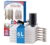 Hanging Vacuum Storage Bags, 6 Pack Hanging Storage Bags for Clothes With Electric Pump, Vacuum Sealed for Suits, Dress, Jackets (6 Long)