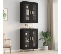 Hanging Wall Cabinet Black Engineered Wood & Glass 69.5x34x90 cm Smoked Oak Unit