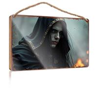 Hanging Wall Decor For Bathroom Dark Mystic: The Enigmatic Figure In Shadows Wooded Sign Welcome Sign For Front Door Restroom Decor(15X28CM)