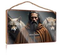 Hanging Wall Decor For Bathroom Monk With Wolves: A Mystical Encounter Wooded Sign Welcome Sign For Front Door Restroom Decor(20X30CM)