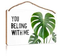 Hanging Wall Decor for Bathroom Monstera Heart: You Belong with Me Wooden Sign Funny Kitchen Wall Decor Vintage Decor(23X35CM)