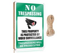 Hanging Wall Decor For Bathroom No Trespassing - This Property Is Protected By Video Surveillance Wooden Sign Small Wooden Signs With Sayings Funny Family Signs(23X35CM)