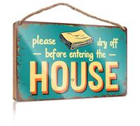 Hanging Wall Decor For Bathroom Please Dry Off Before Entering The House Sign Wooded Wood Decor Sign Door Hanging Sign(15X28CM)