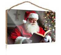 Hanging Wall Decor for Bathroom Santa Claus Reading By The Christmas Tree Wooden Sign Funny Kitchen Wall Decor Vintage Decor(23X35CM)