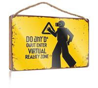 Hanging Wall Decor for Bathroom Virtual Reality Zone: Enter At Your Own Risk Wooden Sign Funny Kitchen Wall Decor Vintage Decor(15X28CM)
