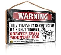 Hanging Wall Decor For Bathroom Warning This Property Is Protected By A Highly Trained Greater Swiss Mountain Dog Wooden Sign Farmhouse Decor For The Home Wood Signs For Home D(20X30CM)