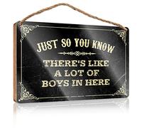 Hanging Wall Decor Sign Just So You Know There'S Like A Lot Of Boys In Here Wooden Sign Funny Signs For Office Decorative Signs For Home D(15X28CM)