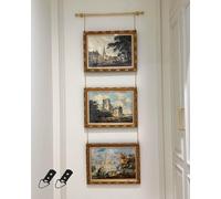 Hanging Wall Gallery Picture Frames Rod with D-Ring, Metal Picture Hanging Rod Hardware System, Brass Chains Picture Hangers for Living Room