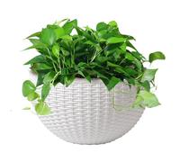 Hanging Wall Planter - Rustic Imitation Rattan Semicircle Plant Holder, Decorative Flower Basket | Indoor Outdoor Balcony Fence Wall Mount, Home Garden Gift, Garden Plant Basket
