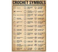 Hanging Wall Plaque Crochet Symbols Chart Crochet Knowledge Plaque Tin Vintage Funny Metal Poster Tin Signs For Cafe, Garden, Bathroom 20x30cm