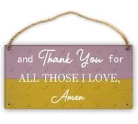 Hanging Wall Sign Wooden, And Thank You For All Those I Love, Amen Grateful Wood Signs Family Home Decor, Wooden Name Plaques For Home Door Kitchen Farmhouse Rustic Faith Space Decor Gift 12X8 Inch
