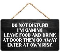 Hanging Wall Sign Wooden, Do Not Disturb I'M Gaming Leave Food And Drink At Door Then Go Away Enter At Own Risk Gaming Rule Wall Plaque, For Home Game Room Bedroom Living Room Decor 12X8 Inch