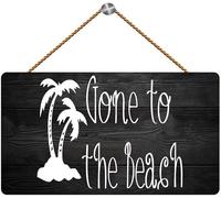 Hanging Wall Sign Wooden, Gone To The Beach Coastal-Themed Wooden Sign, Hanging Printed Wall Plaque For Home Front Door Entryway Entryway Beach House Vacation Absence Decor Gift 12X8 Inch