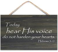 Hanging Wall Sign Wooden, Hebrews 3:15 Bible Verse Today Hear His Voice, Do Not Harden Your Hearts, Rustic Farmhouse Bible Wall Plaque for Entryway Door Living Room Christmas Decor 12x8 inch