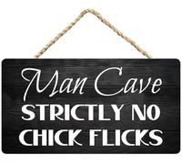 Hanging Wall Sign Wooden, Inspirational Sign Positive Wall Door Decor Man Cave Strictly No Chick Flicks, Rustic Plaque For Home Door Bedroom Man Cave Garage Male Entertainment Space Decor 12X8 Inch