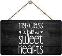 Hanging Wall Sign Wooden, My Class is Full of Sweet Hearts, Rustic Black Hanging Wall & Tabletop Plaque for Home Classroom Living Room Farmhouse Decor 12x8 inch