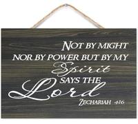Hanging Wall Sign Wooden, Not by Might Nor by Power But by My Spirit Says The Lord, Rustic Decorative Wood Sign for School Coffee Club Home Farmhouse Wall Decor 12x8 inch