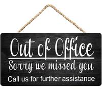 Hanging Wall Sign Wooden, Out Of The Office Sorry We Missed You Call For Assistance Absence Wall Plaque, Rustic Wood Sign For Home Office Living Room Bedroom Contact Reminder Decor 12X8 Inch