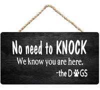 Hanging Wall Sign Wooden, Rustic No Need To Knock We Know You Are Here The Dogs Pet Humor Wall Plaque, Wood Sign For Home Family Entryway Front Door Living Room Pet Owner Decor 12X8 Inch
