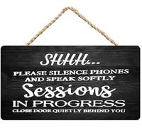 Hanging Wall Sign Wooden, Rustic Shhh Please Silence Phones Speak Softly Sessions In Progress Close Door Quietly Behind You Quiet Rule, For Home Family Office Living Room Session Space 12X8 Inch