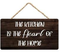 Hanging Wall Sign Wooden, Rustic The Kitchen Is The Heart Of The Home Family Theme Wood Decor Sign, Farmhouse Printed Wall Art For Home Kitchen Dining Room Entryway Family Space Decor 12X8 Inch