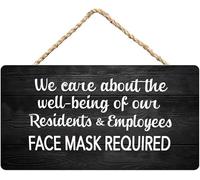 Hanging Wall Sign Wooden, Rustic We Care About The Well Being Of Our Residents And Employees Face Mask Required security Rule, For Business Office Therapist Clinic Public Space Decor 12X8 In