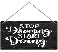 Hanging Wall Sign Wooden, Stop Dreaming Start Doing Motivational Quote Sign, Wall Decor For Home Yoga Room Studio Bedroom Garden Bathroom Ambition Space Decor 12X8 Inch