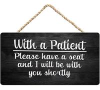 Hanging Wall Sign Wooden, With A Patient Please Have A Seat And I Will Be With You Shortly Patient Hospitality Wall Plaque, For Home Clinic Office Entryway Medical Waiting Space Decor 12X8 Inch