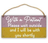 Hanging Wall Sign Wooden, With A Patient Please Wait Outside And I Will Be With You Shortly Country Style Wooden Sign, For Home Clinic Office Medical Waiting Space Decor 12X8 Inch