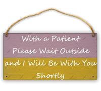 Hanging Wall Sign Wooden, With A Patient Please Wait Outside And I Will Be With You Shortly Home Wall Decor Sign, For Home Clinic Office Medical Waiting Space Decor Housewarming Gift 12X8 Inch