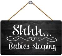 Hanging Wall Sign Wooden, Wood Family Signs Wall Decor Shhh Babies Sleeping Wood Sign, Nursery Baby Shower Rustic Retro Wall Art For Home Nursery Bedroom Baby Space Decor 12X8 Inch