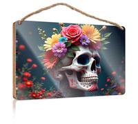 Hanging Wall Signs Floral Crown: A Celebration Of Life And Death Wooden Sign Fall Front Porch Decorations Summer Wood Hanging(23X35CM)