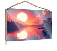 Hanging Wall Signs Sunset Reflections On The Lake Wooden Sign Fall Front Porch Decorations Summer Wood Hanging(15X28CM)