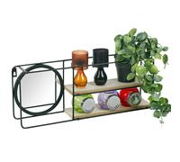 Hanging Wall Wide Wooden Rack Storage Shelves Vanity Round Mirror Decor Unit Set