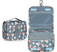 Hanging Wash Bag Toiletry Bag, Foldable Washbag Cosmetics Toiletries Organizer, Makeup Cosmetic Waterproof Wash Bag for Female Girls and Kids Travel (Blue Flower)