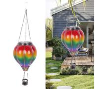 Hanging Weatherproof Colourful Hot Air Balloon Solar Light, Flaming Effect Solar Hot Air Balloon Lantern, Solar Powered Hot Air Balloon Light Garden Ornaments Outdoor for Garden Patio Lighting (A)