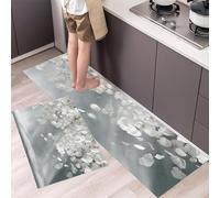 Hanging White Flowers Kitchen Rugs Non Skid Washable Mats Set of 2 PCS, Retro Wall Absorbent Runner Rugs for Kitchen, Front of Sink,Sink Laundry, 40x60cm+40x120cm Light Gray