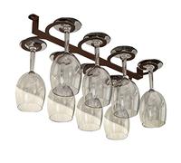 Hanging Wine Glass Rack, 16" 24" Under Cabinet Wrought Iron Rack Glass Wine Hanger, Wines Stemware Holder, Stemware Racks Champagne Glasses Racks Holder with Screws (Brass 40x18cm)