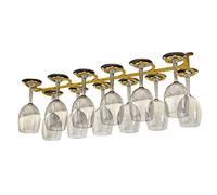 Hanging Wine Glass Rack, 16" 24" Under Cabinet Wrought Iron Rack Glass Wine Hanger, Wines Stemware Holder, Stemware Racks Champagne Glasses Racks Holder with Screws (Gold 60x18cm)