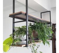 Hanging Wine Glass Rack Floating Metal & Wood Bottle Holder Decorative Storage Shelf for Wine Glasses & Bottles Ceiling Mounted Bar nizer Modern Kitchen Decor