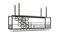 Hanging Wine Glass Racks Ceiling Wine Rack，Floating Shelves Gold Bar Decoration Storage Rack,120cm Black,120cm